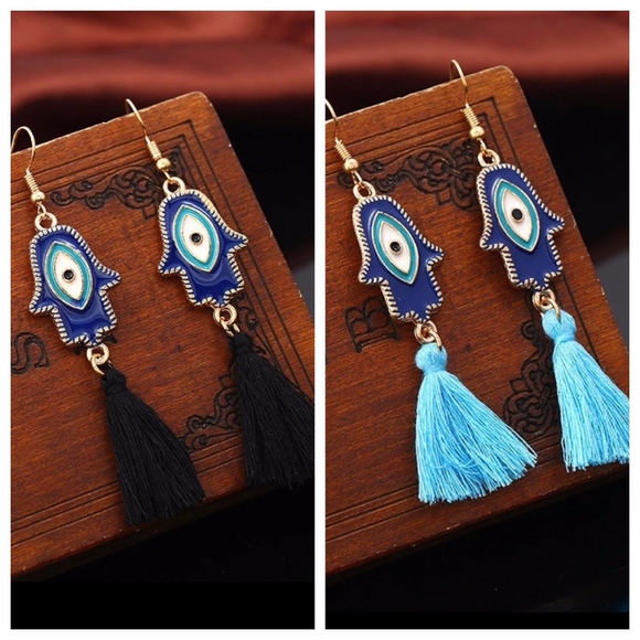 Jewelry - *sale* 2  Hamsa Evil Eye Tassel Earrings!